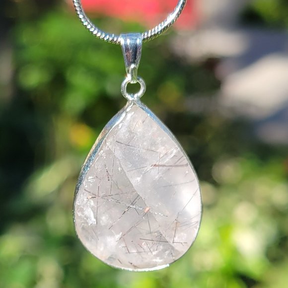 Tourmalated Quartz Tear Drop Pendant - Picture 3 of 5